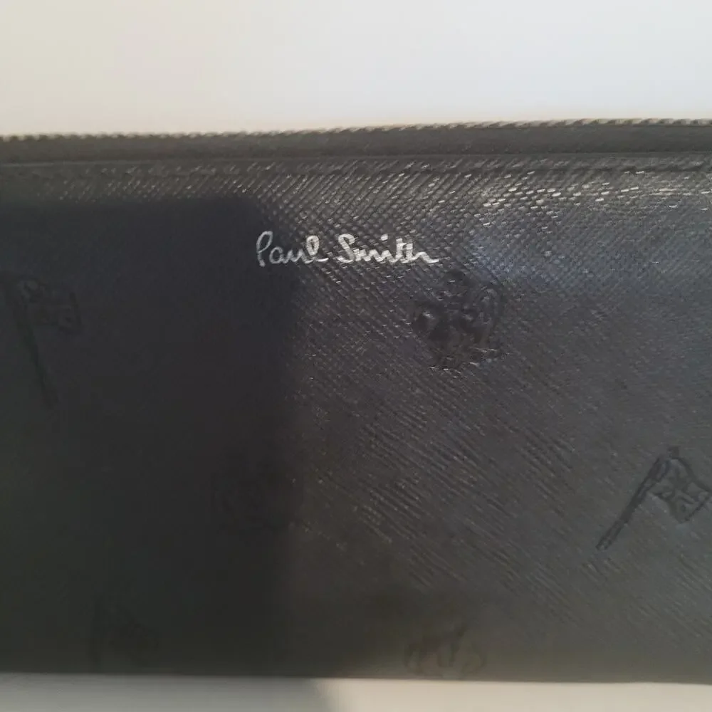Paul Smith Black Leather Zip‎ Around Card Bill Large Wallet Long Designer